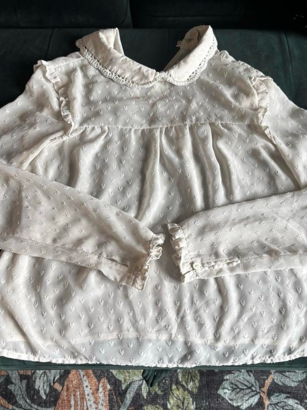 Divided See-Through Cream Eyelet Peter Pan Collar Blouse